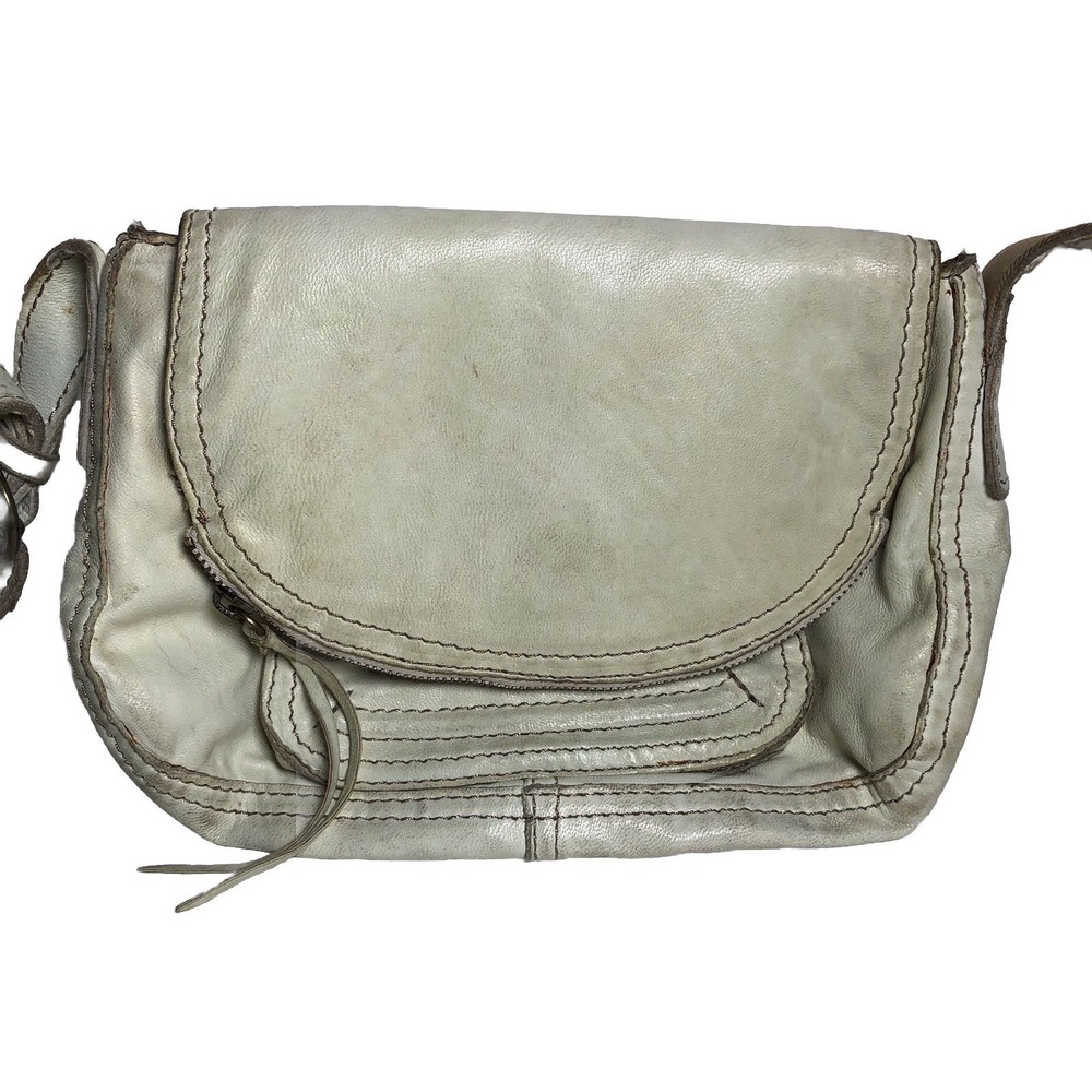 Vtg Y2K Lucky Brand Lamb Leather Crossbody Bag Boho White Distressed/STAINED - Picture 4 of 16